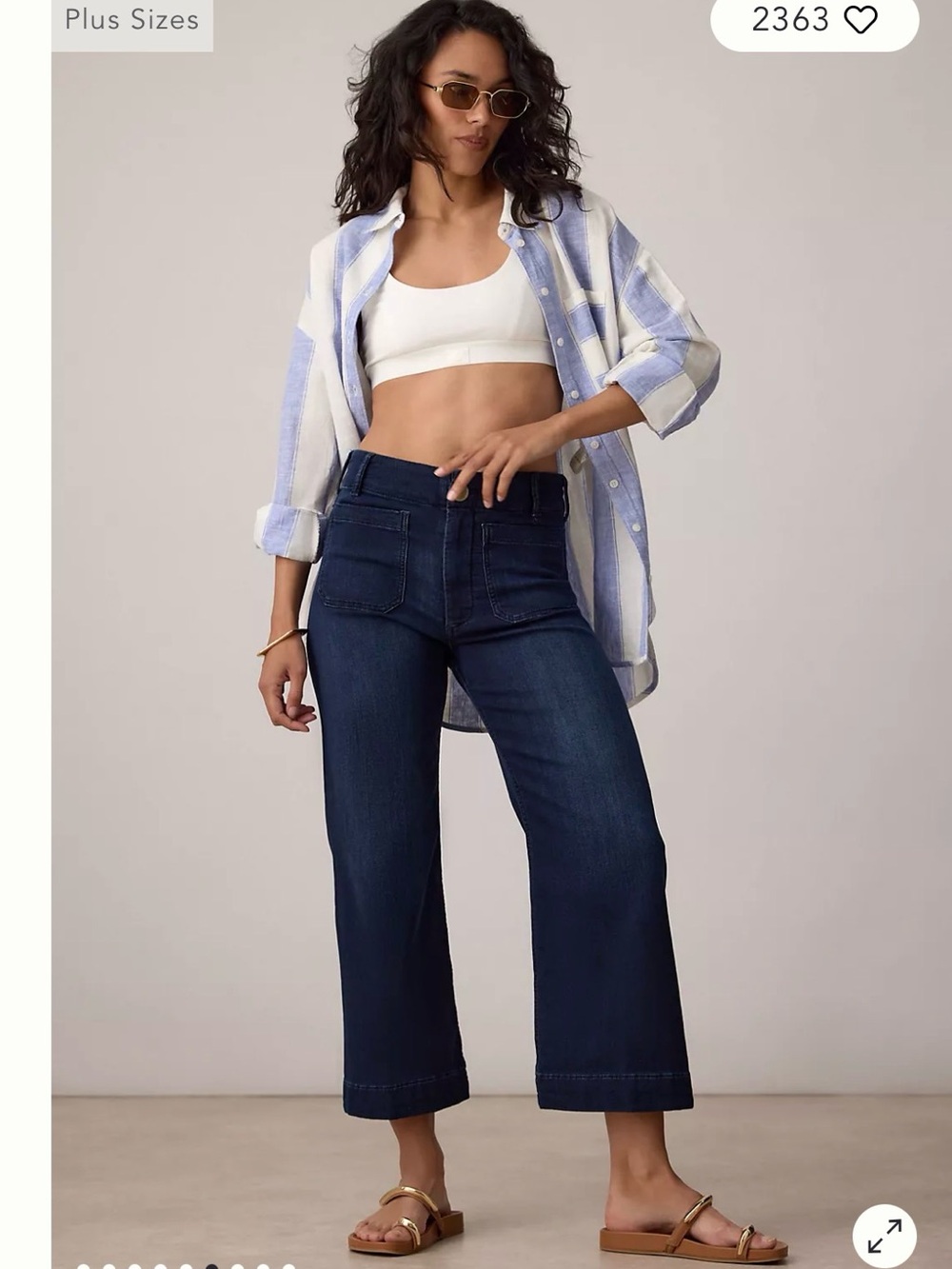 Maeve Dark Blue Cropped Wide-Leg Jeans